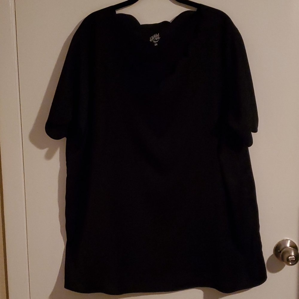 Tickled teal scalloped edge blouse